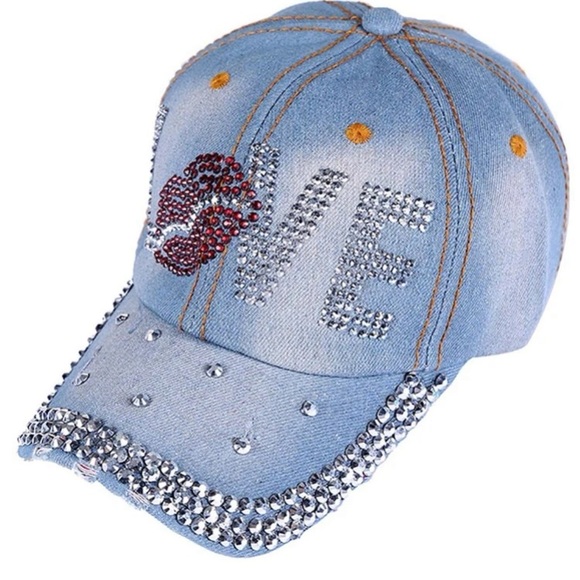 Accessories - Love Hat Rhinestones Jeans Denim Hat Cap